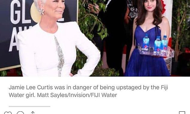 Jamie Lee Curtis, 60, SLAMS Fiji Water Girl for stealing Golden Globes red carpet