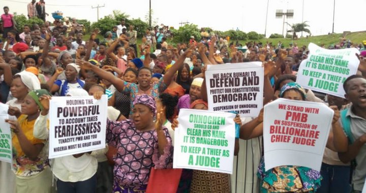 Onnoghen: Pro-Buhari protesters storm US embassy over ex-CJN’s suspension