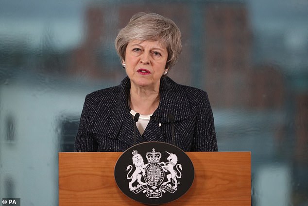 Theresa May delivered a speech on Brexit in Belfast today (pictured) after gathering her Cabinet for more crisis talks