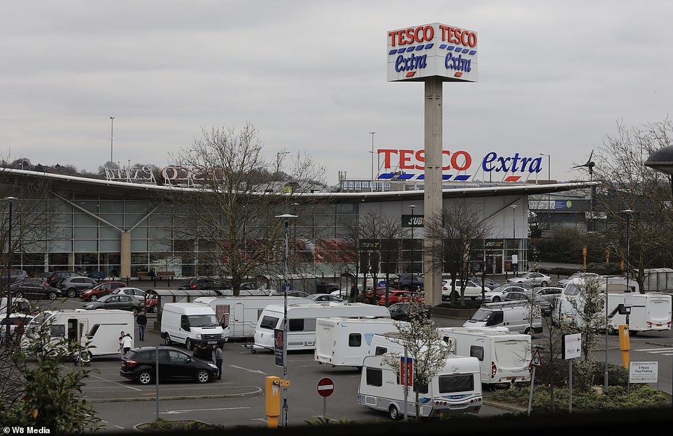 Shoppers were shocked when a group of travellers took over their Tesco Extra car park in Wembley, north-west Londo